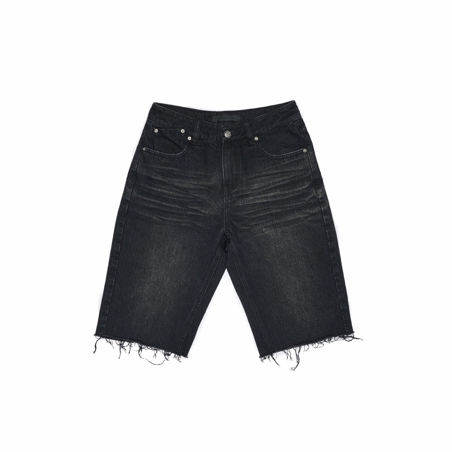 Washed Denim Biker Shorts