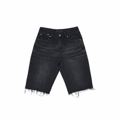 Washed Denim Biker Shorts