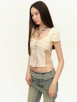 Beige Floral Embossed Fabric Cardigan