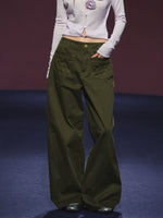 Pocket Diamond Stitching Straight-Leg Pants