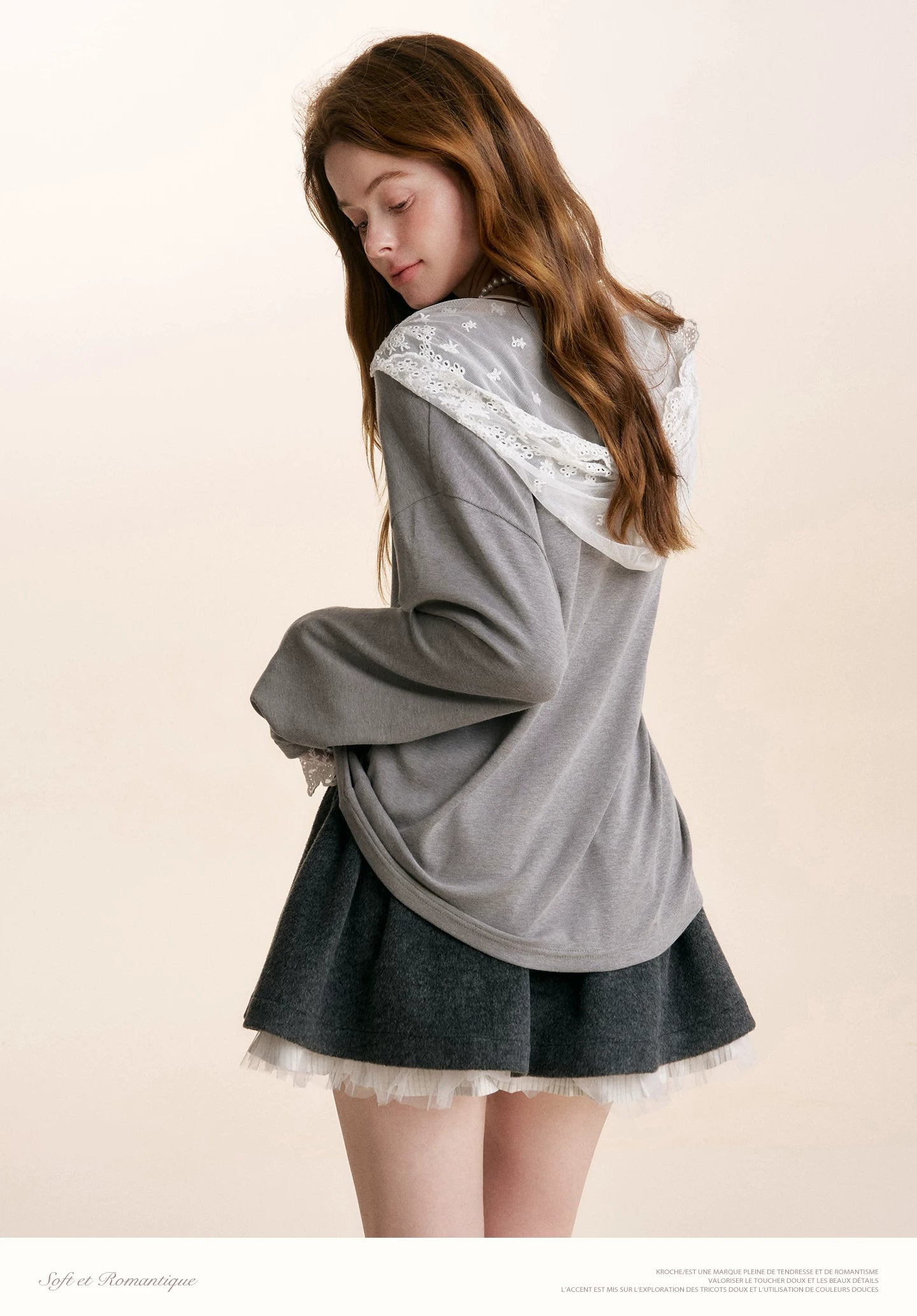 Lace Hooded Long-Sleeve T-Shirt