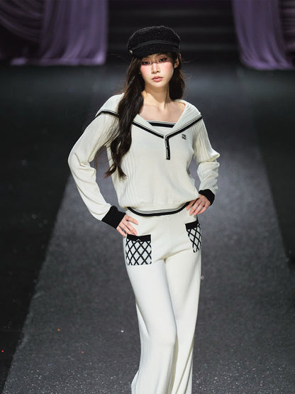 Sailor-Collar Knit Two-Piece Set