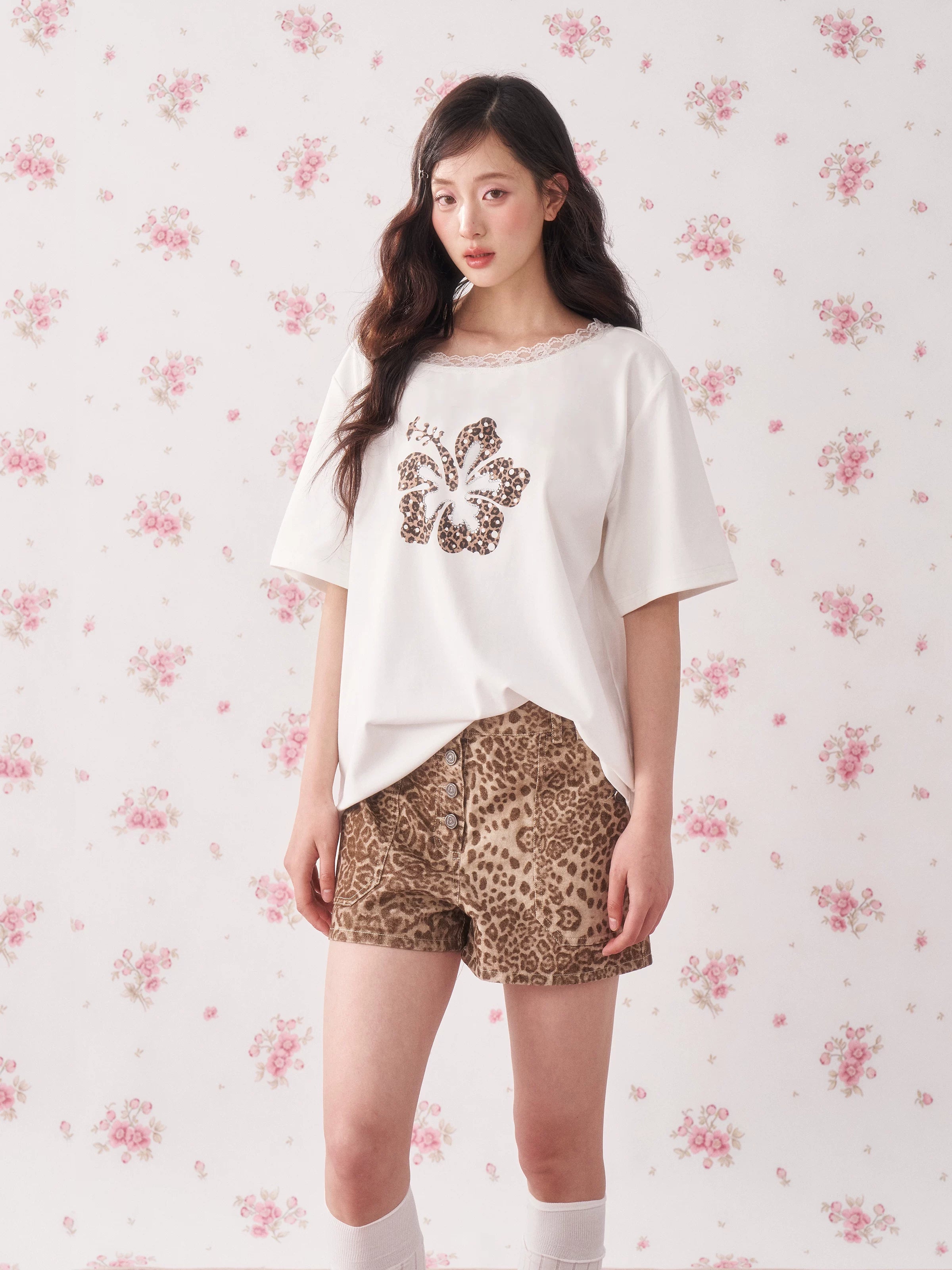 Leopard Rhinestone Shoulder Top
