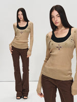 Layered Shimmer Wool Long Sleeve Top