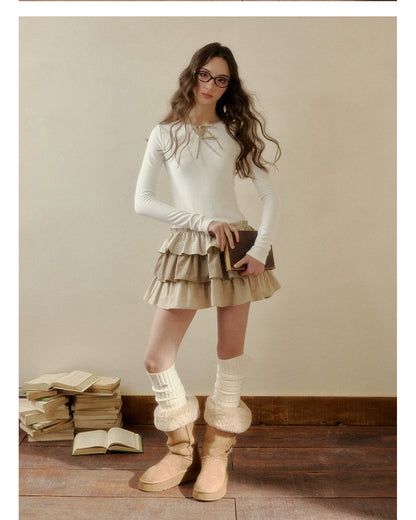 Brown &amp; White Knit Plaid Tiered Dress