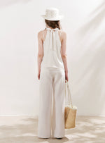 White Pleated Wide-Leg Pants