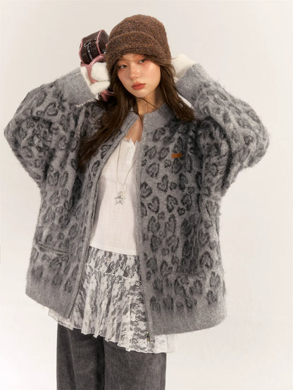 Brown &amp; Gray Leopard Print Cardigan