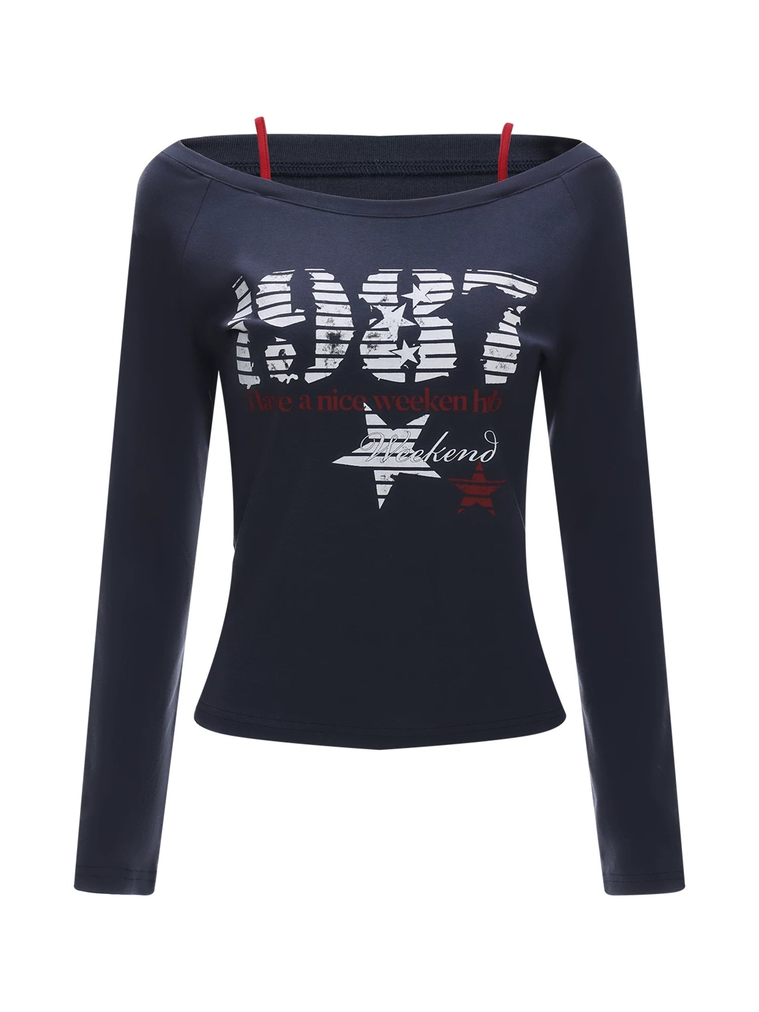 Vintage Number Printed Off-Shoulder Tee