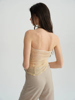Metal Ring Halter Mesh Pleated Blouse
