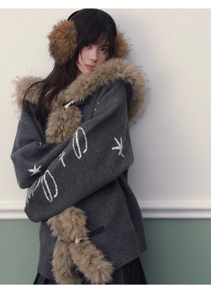 Hooded Toggle Knit Jacket