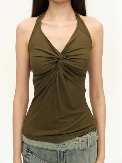 Twist-Front Halter Tank Top