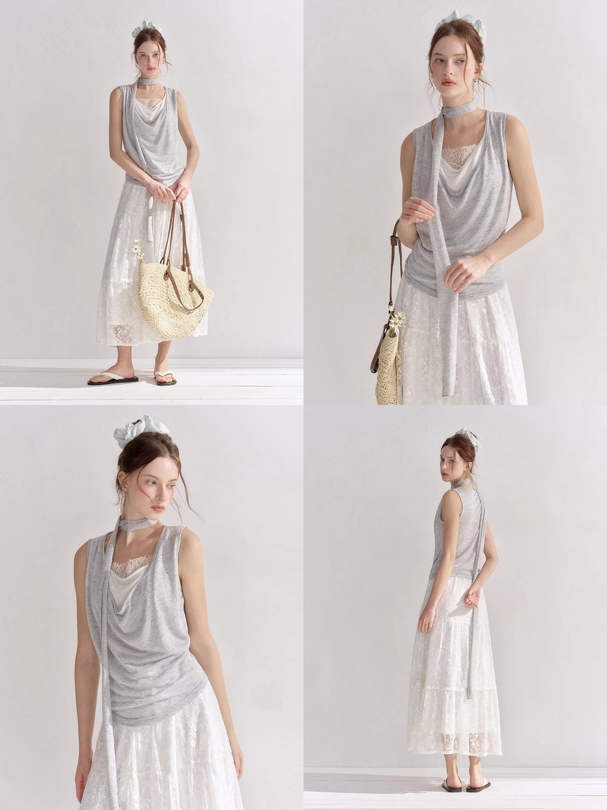 Lace Draped Scarf Tank Top
