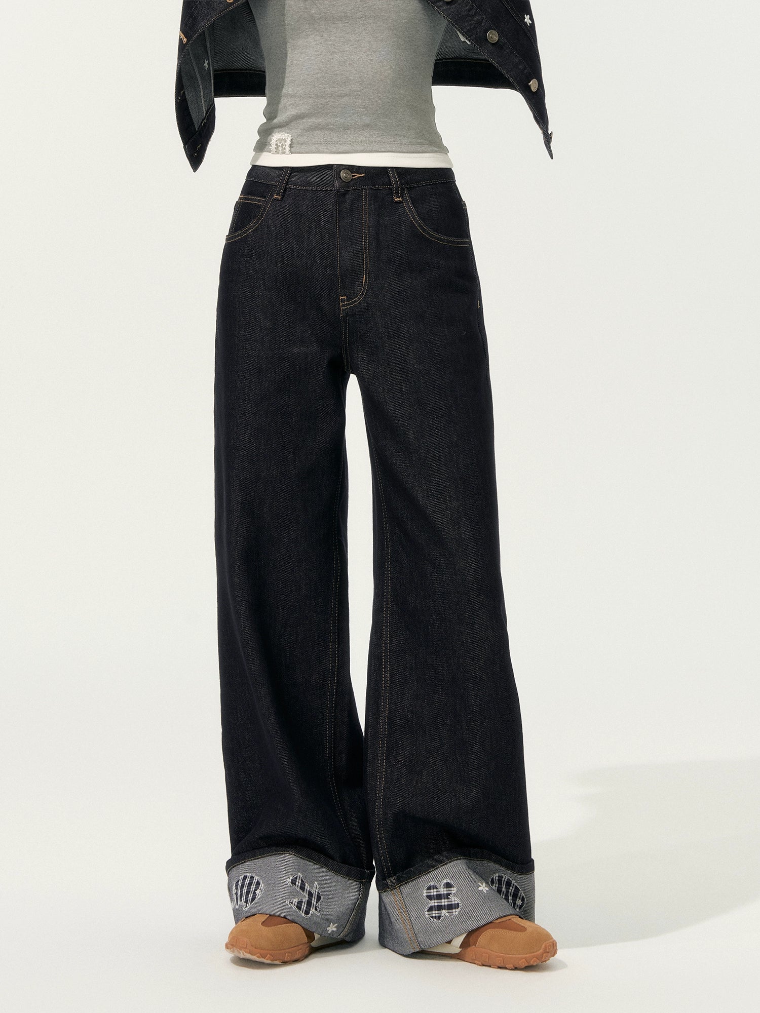 Denim Embroidered Cropped Jacket Set