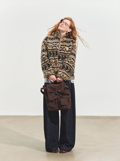 Jacquard Fleece High-neck Oversized Jacket