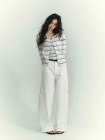 Lace Trim Stripe Cardigan Set