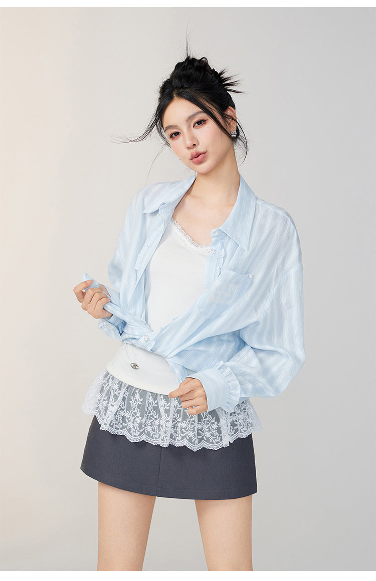 Lace-Trimmed Floral Shirt