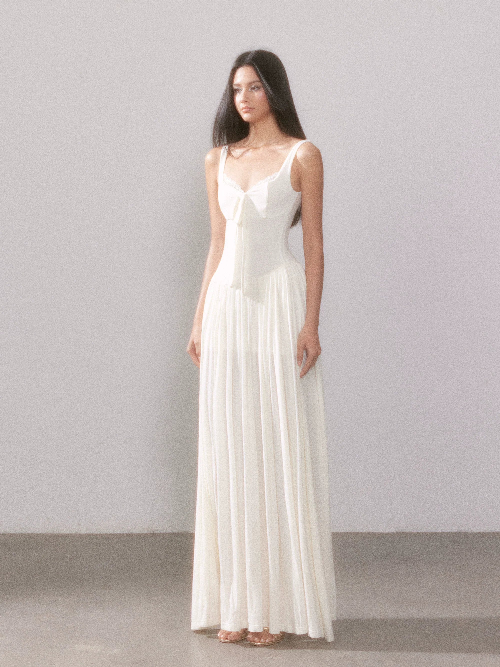 Lace Knit Spaghetti Strap Slit Long Dress