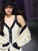 Contrast-Trim Knit Cardigan & Vest Set
