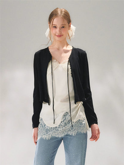 Lace Trim Tie Cardigan