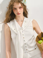 Navy Collar Two-piece Shawl Vest