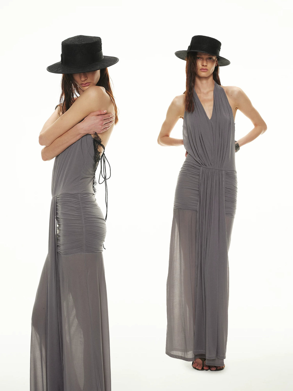 Mist Grey Lace Halter Dress