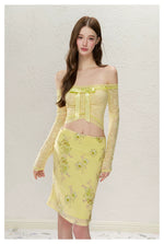 Yellow Butterfly Off-Shoulder Set