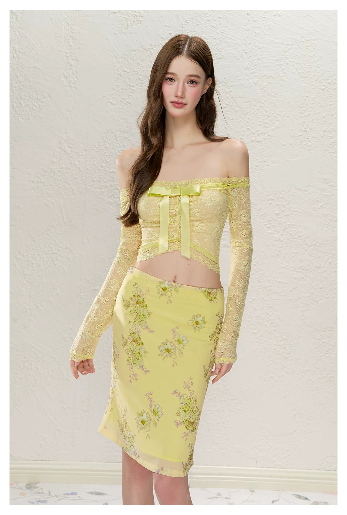 Yellow Butterfly Off-Shoulder Set