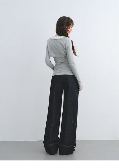 Red Waist Wide-Leg Pants