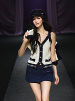 Contrast-Trim Knit Cardigan & Vest Set