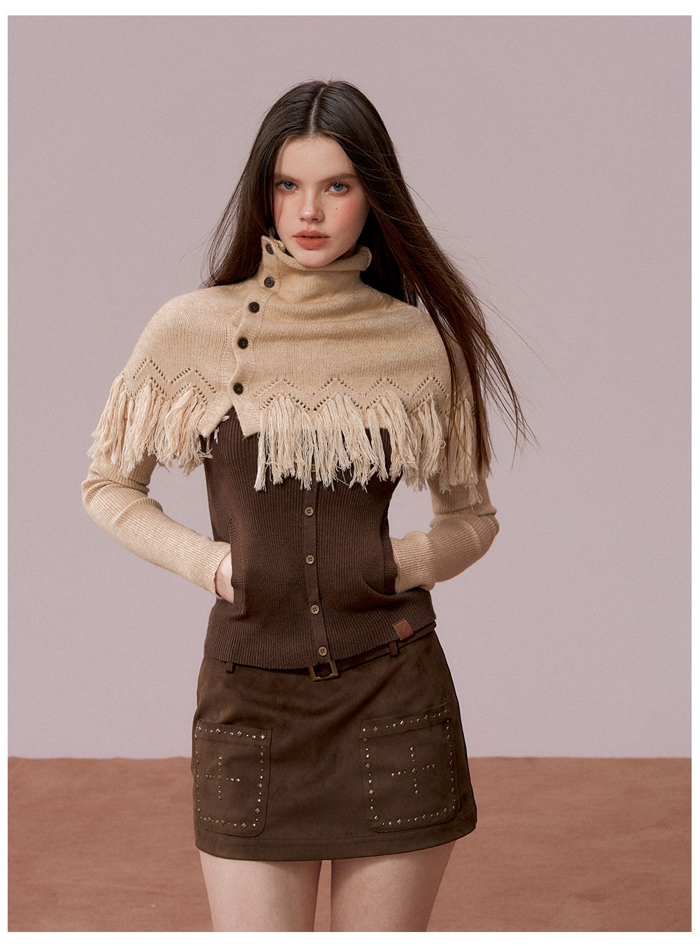 Studded Belt Faux Suede A-Line Skirt