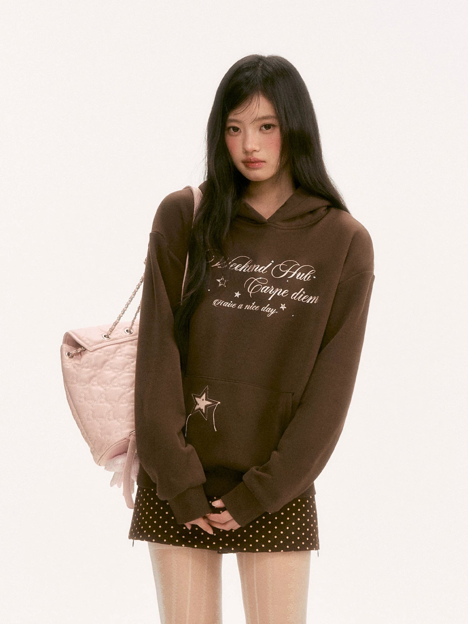 Brown Rhinestone Letter Hoodie