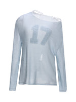 Number Printed Jacquard Off-Shoulder Top