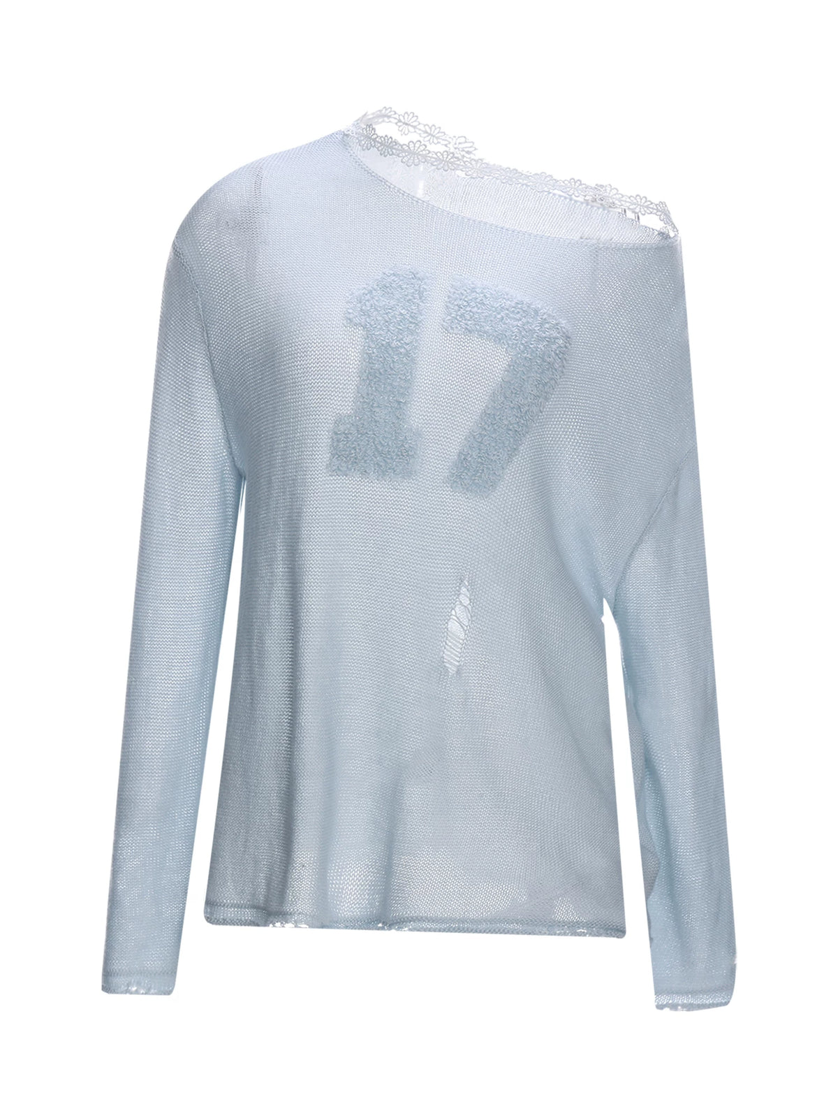 Number Printed Jacquard Off-Shoulder Top