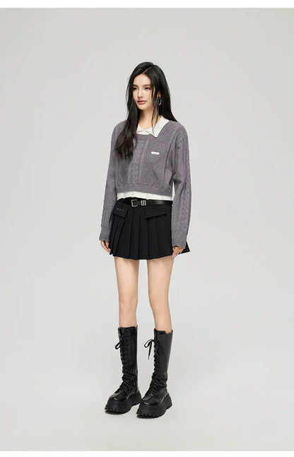 Yellow &amp; Gray 2-in-1 Frayed-edge Sweater