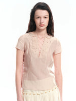 Rhinestone Tie Pink Top