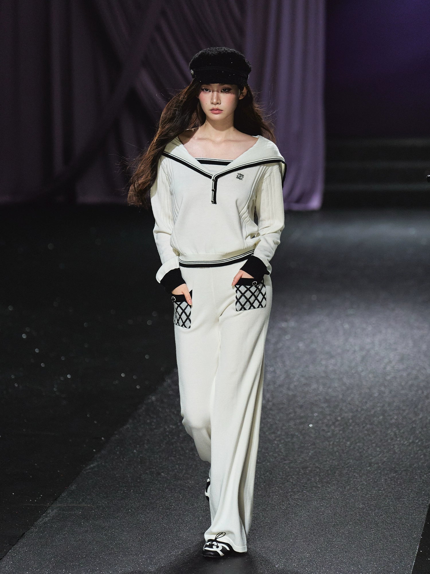 Sailor-Collar Knit Two-Piece Set