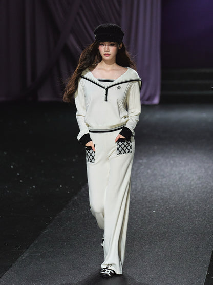 Sailor-Collar Knit Two-Piece Set