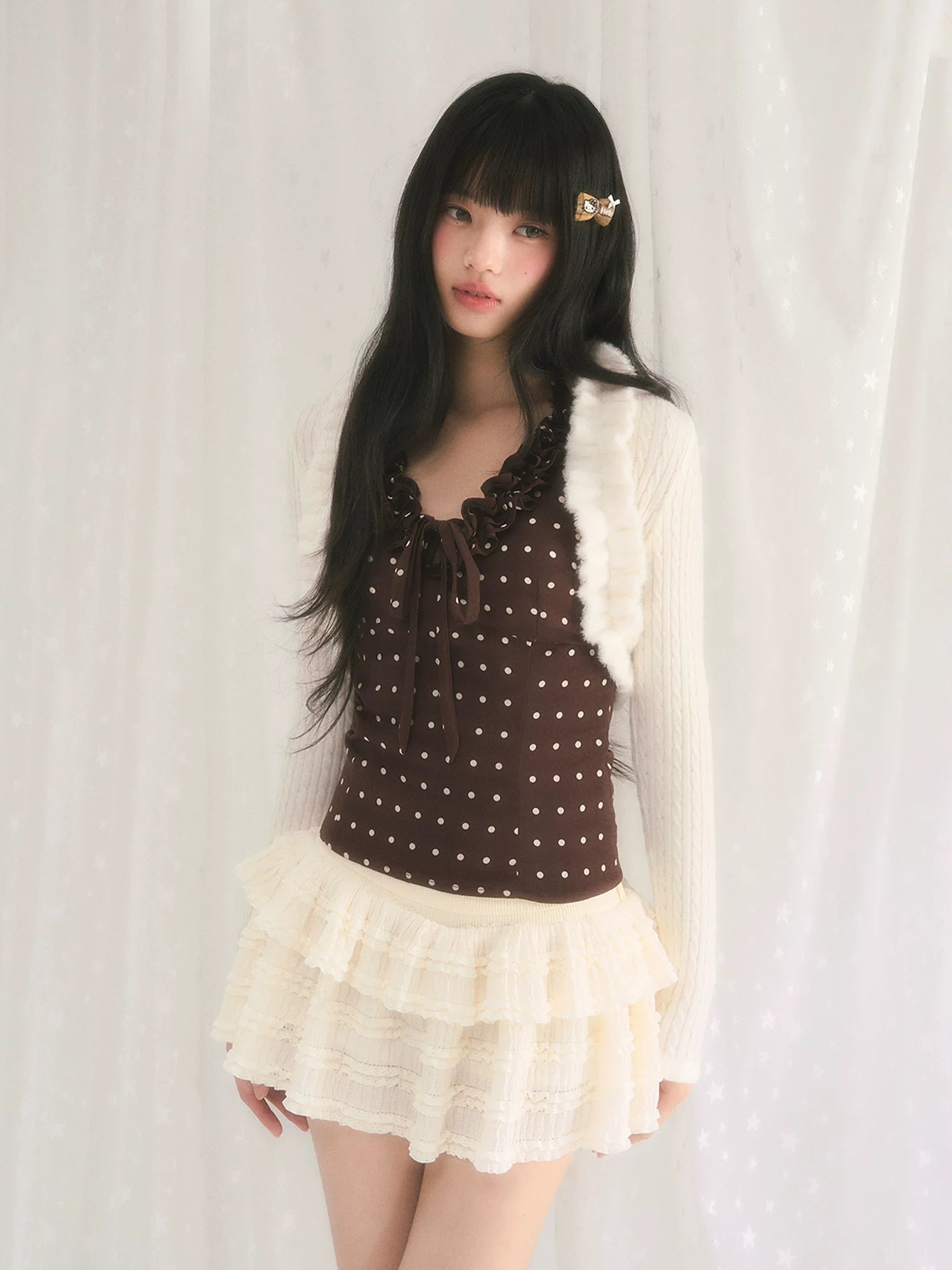 Ruffle Trim Knit Cardigan &amp; Camisole Set