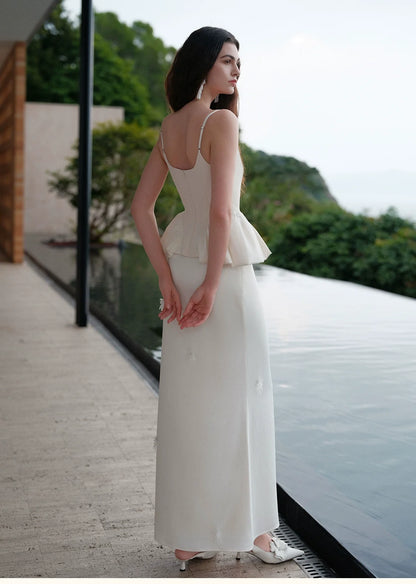 Luxury Handcrafted Beaded Satin Slip Dress Set