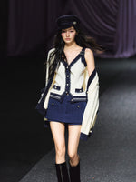 Contrast-Trim Knit Cardigan & Vest Set