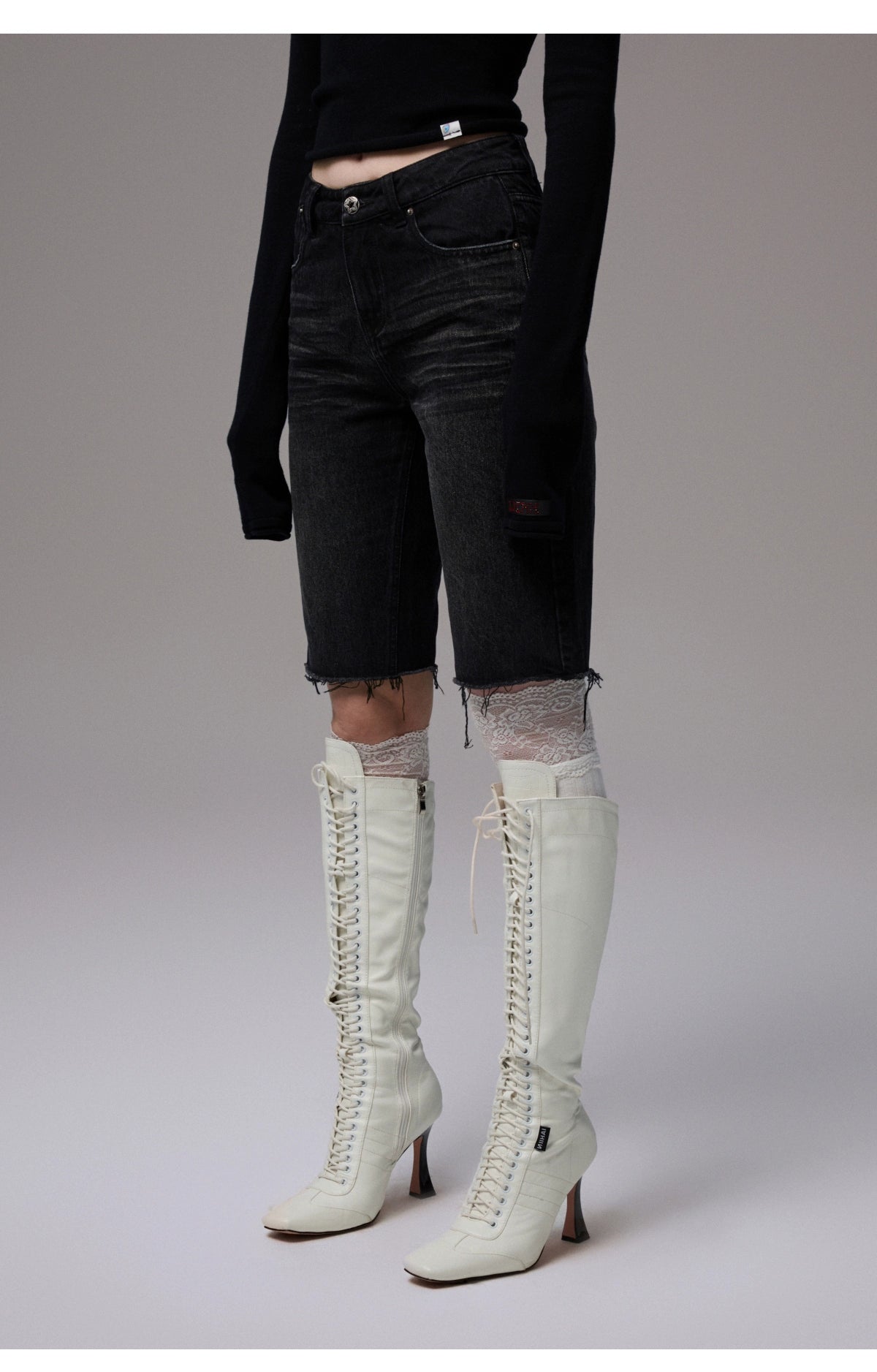 Washed Denim Biker Shorts
