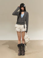 Contrast V-Neck Faux Layer Knit