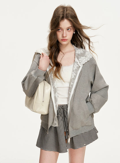 Lace Hooded Zip Jacket