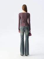 Ruched Low-Neck Knit Top