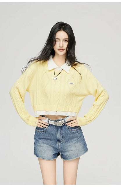 Yellow &amp; Gray 2-in-1 Frayed-edge Sweater