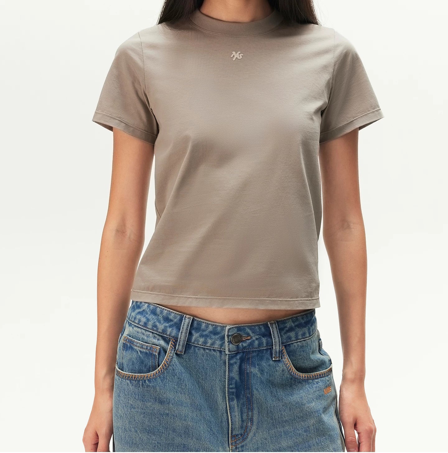 Embroidered Badge Cropped T-Shirt