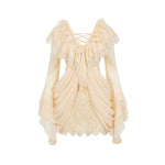 V-Neck Lace Pleated Dress