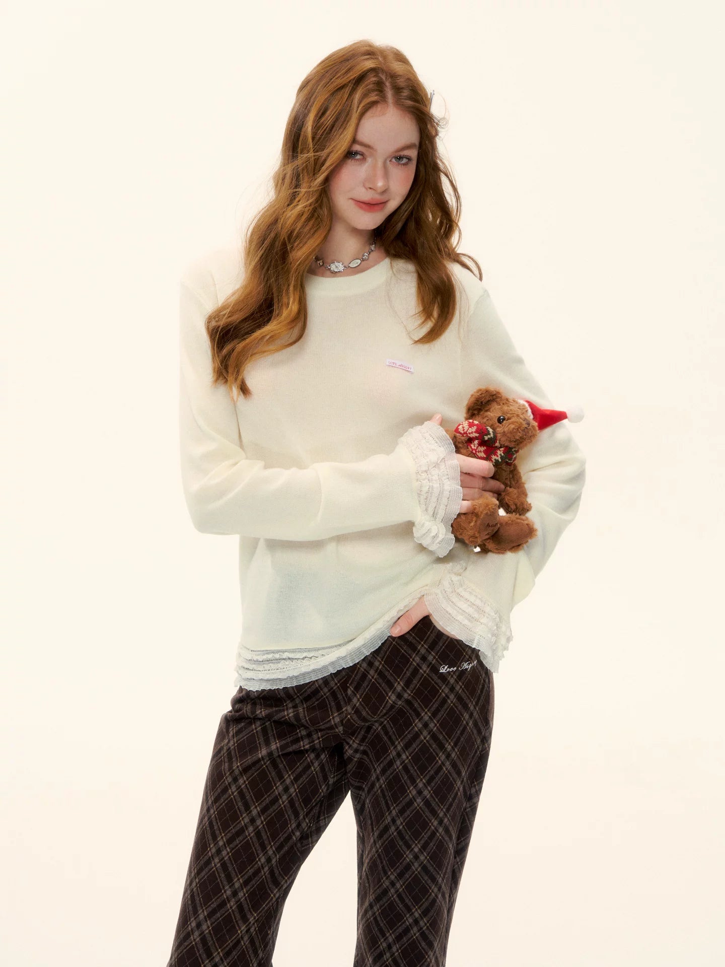 Layered Lace Trim Knit Top