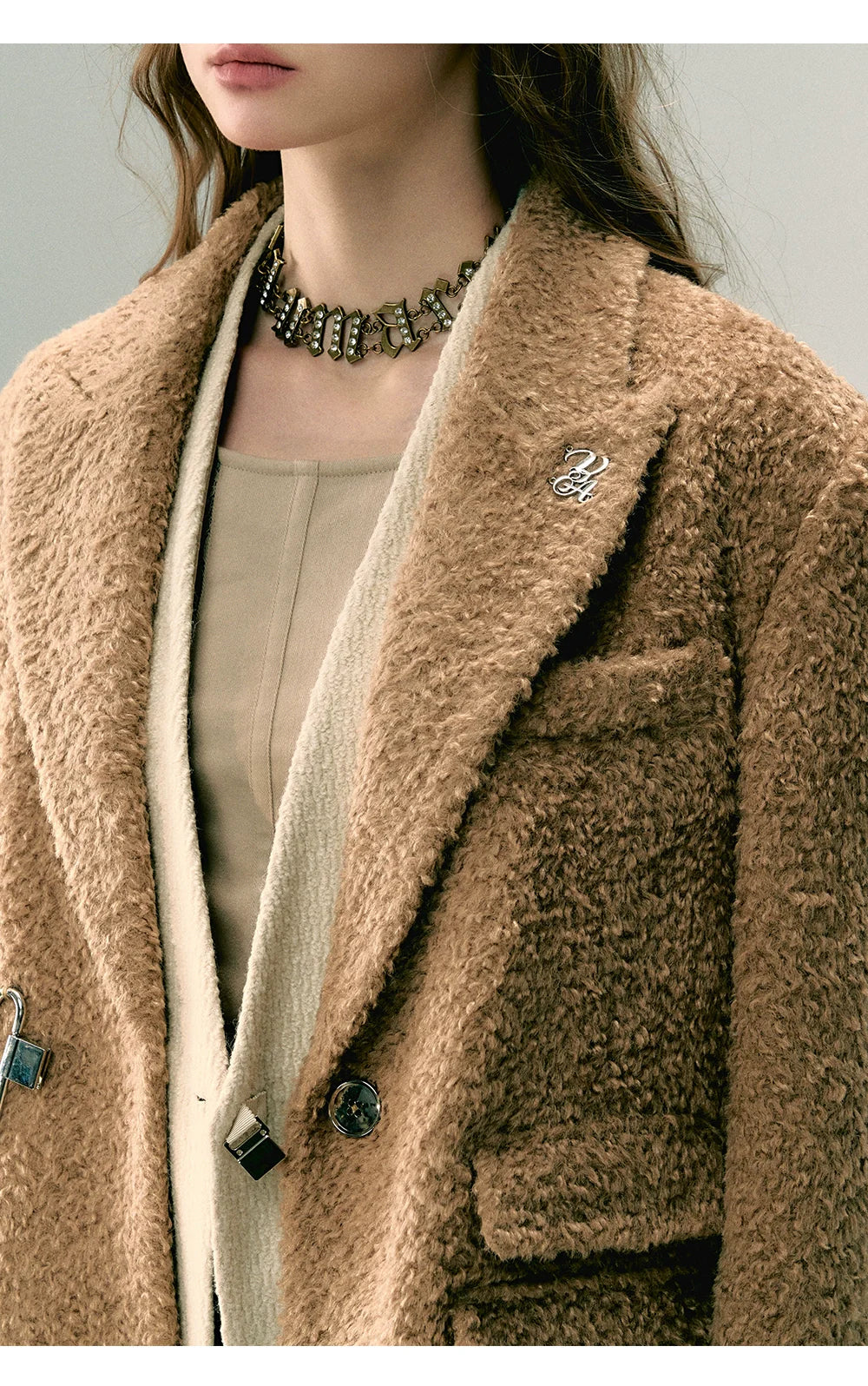 Khaki &amp; Black Woolen 2-in-1 Blazer