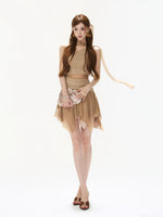 Asymmetric Mesh Mini Dress